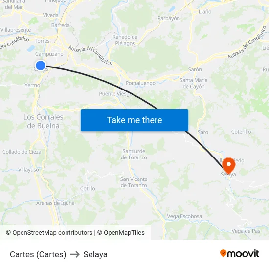 Cartes (Cartes) to Selaya map