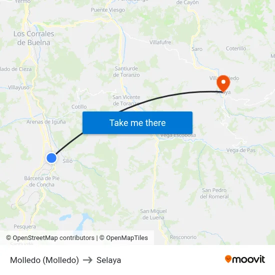 Molledo (Molledo) to Selaya map