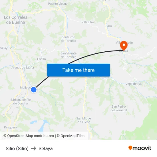 Silio (Silio) to Selaya map