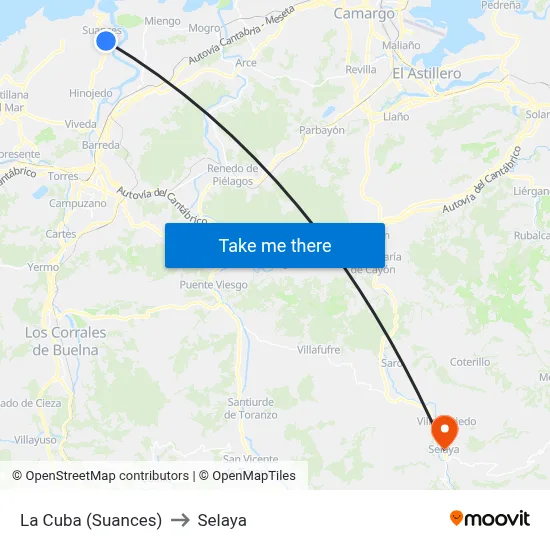 La Cuba (Suances) to Selaya map