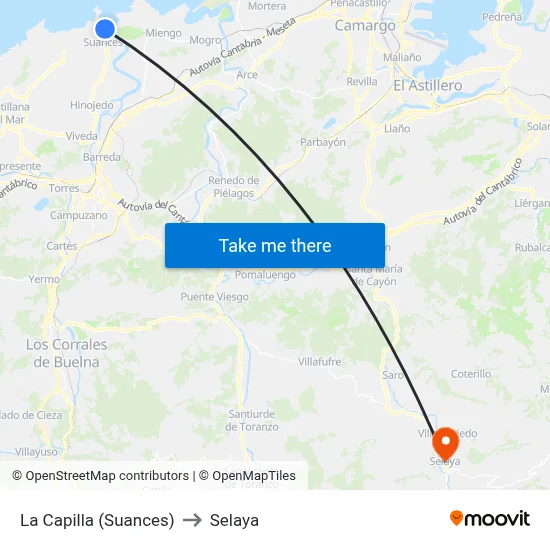 La Capilla (Suances) to Selaya map