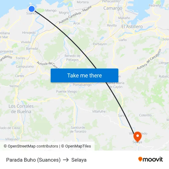 Parada Buho (Suances) to Selaya map