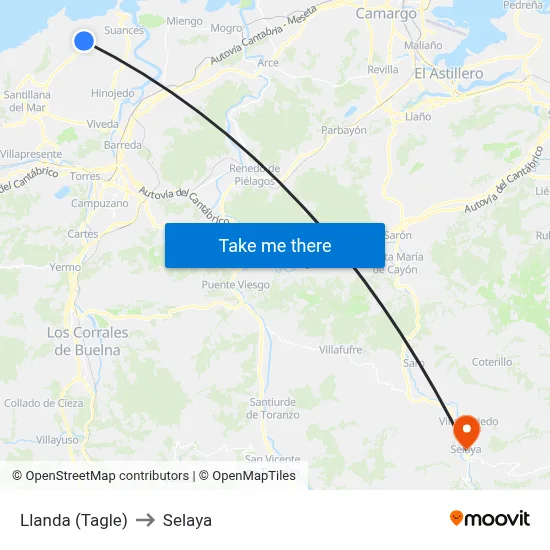 Llanda (Tagle) to Selaya map