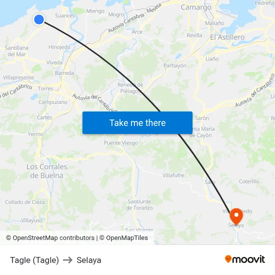 Tagle (Tagle) to Selaya map