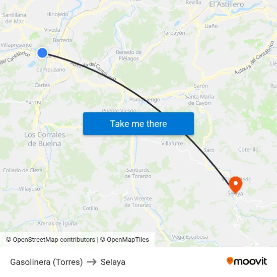 Gasolinera (Torres) to Selaya map