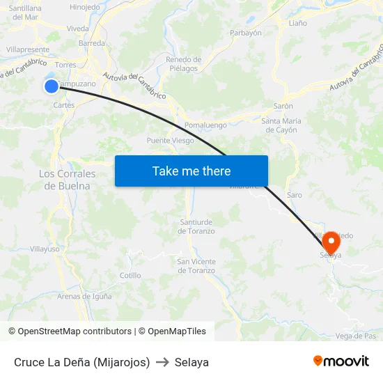 Cruce La Deña (Mijarojos) to Selaya map