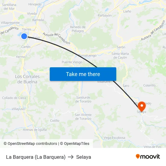 La Barquera (La Barquera) to Selaya map