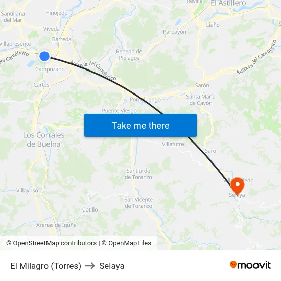 El Milagro (Torres) to Selaya map