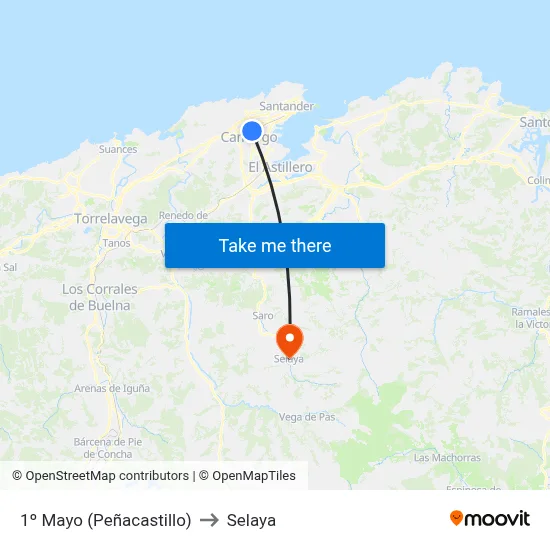 1º Mayo (Peñacastillo) to Selaya map