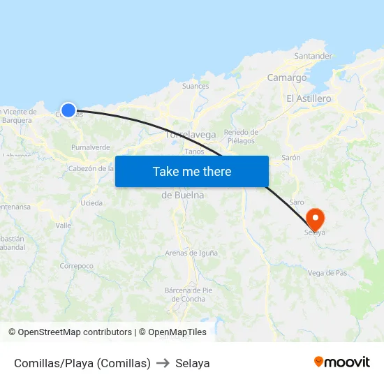 Comillas/Playa (Comillas) to Selaya map