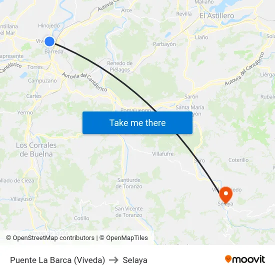 Puente La Barca (Viveda) to Selaya map