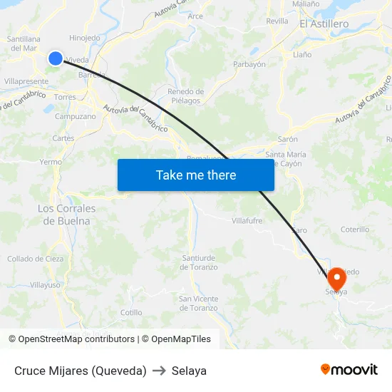 Cruce Mijares (Queveda) to Selaya map