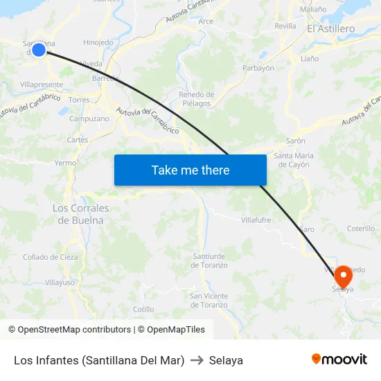 Los Infantes (Santillana Del Mar) to Selaya map