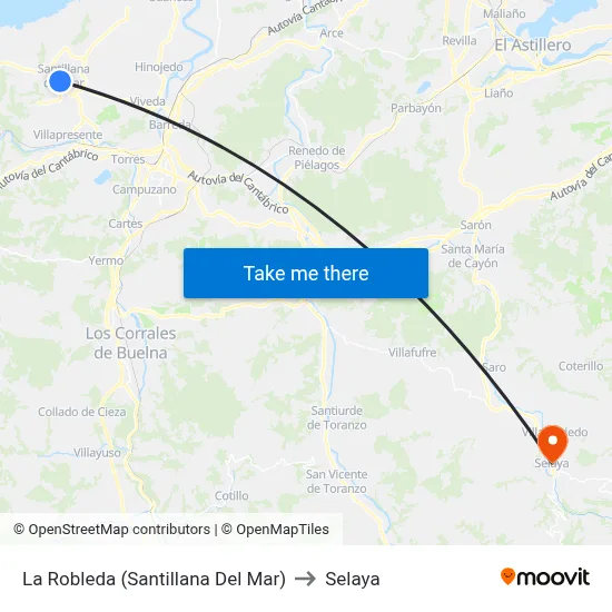 La Robleda (Santillana Del Mar) to Selaya map