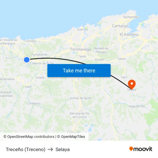 Treceño (Treceno) to Selaya map