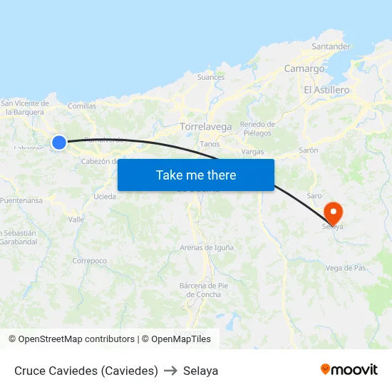 Cruce Caviedes (Caviedes) to Selaya map
