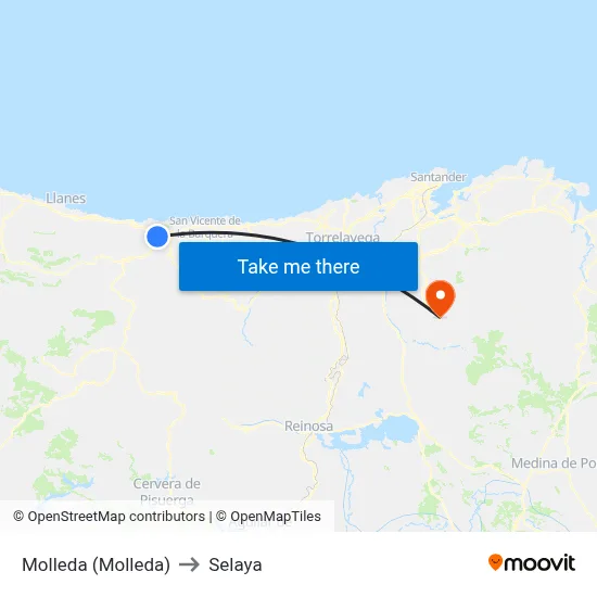 Molleda (Molleda) to Selaya map