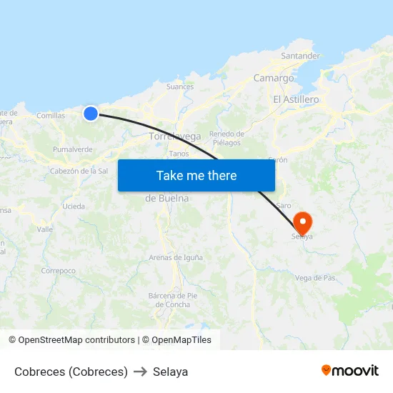 Cobreces (Cobreces) to Selaya map