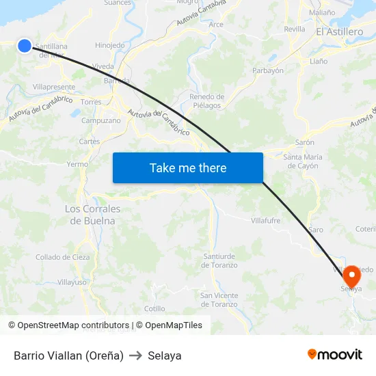 Barrio Viallan (Oreña) to Selaya map
