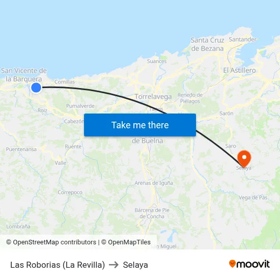 Las Roborias (La Revilla) to Selaya map