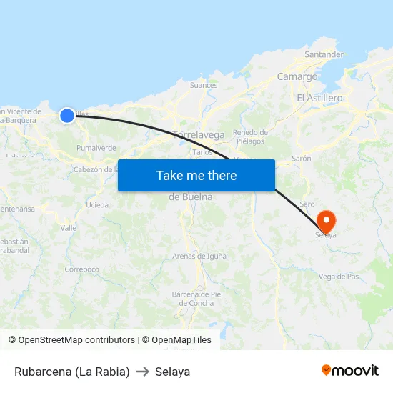 Rubarcena (La Rabia) to Selaya map