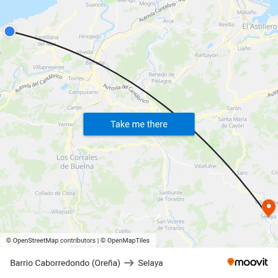 Barrio Caborredondo (Oreña) to Selaya map