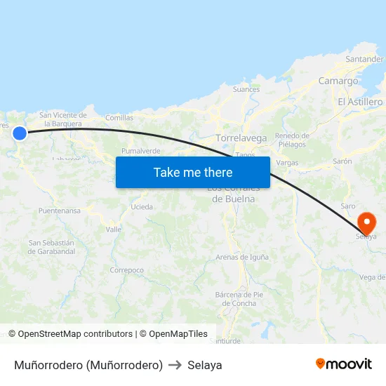 Muñorrodero (Muñorrodero) to Selaya map