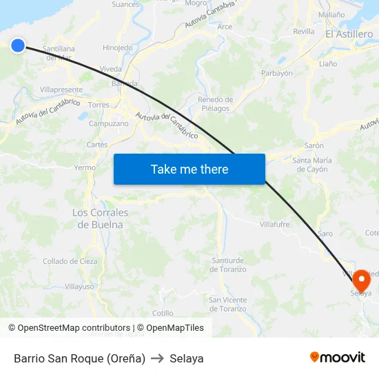 Barrio San Roque (Oreña) to Selaya map
