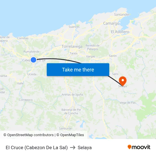 El Cruce (Cabezon De La Sal) to Selaya map