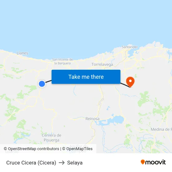 Cruce Cicera (Cicera) to Selaya map