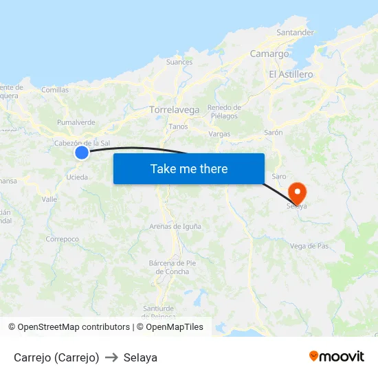Carrejo (Carrejo) to Selaya map