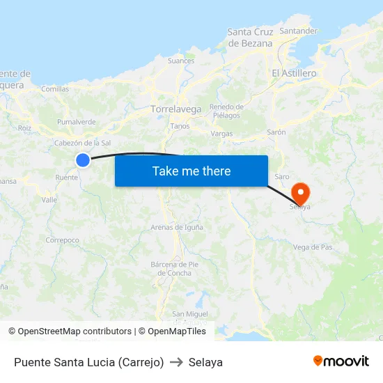 Puente Santa Lucia (Carrejo) to Selaya map