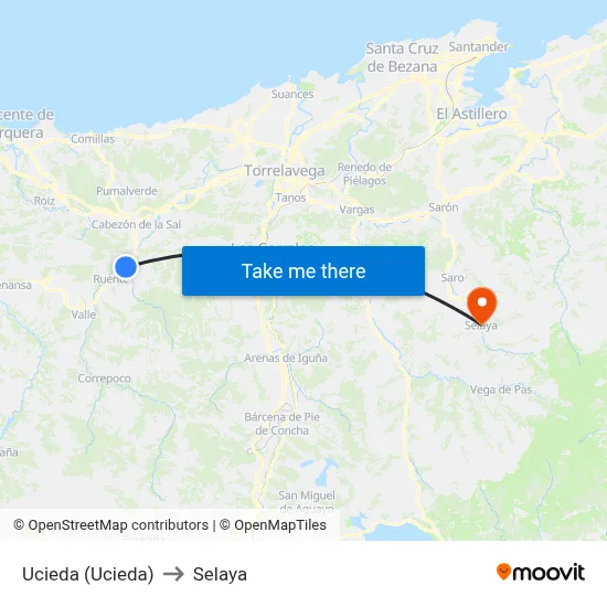 Ucieda (Ucieda) to Selaya map