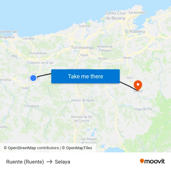 Ruente (Ruente) to Selaya map
