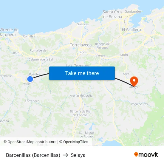 Barcenillas (Barcenillas) to Selaya map