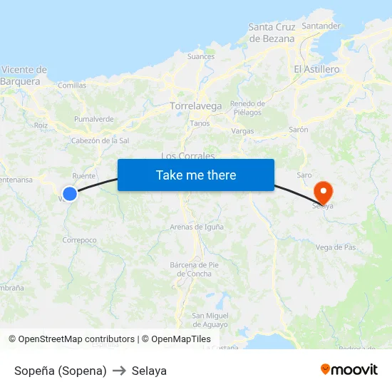 Sopeña (Sopena) to Selaya map