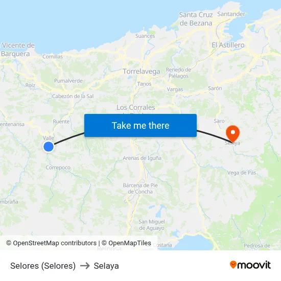 Selores (Selores) to Selaya map
