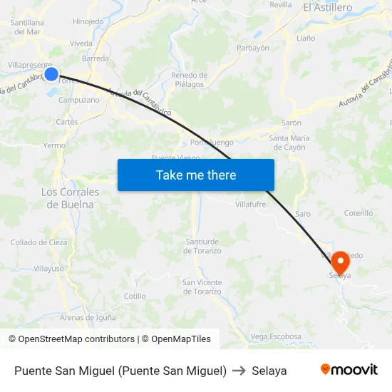 Puente San Miguel (Puente San Miguel) to Selaya map