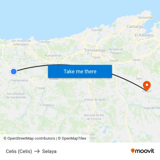 Celis (Celis) to Selaya map
