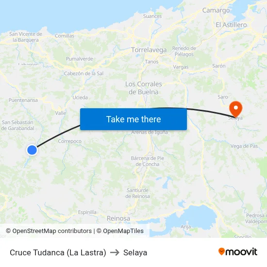 Cruce Tudanca (La Lastra) to Selaya map