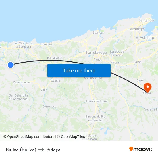 Bielva (Bielva) to Selaya map