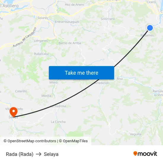 Rada (Rada) to Selaya map