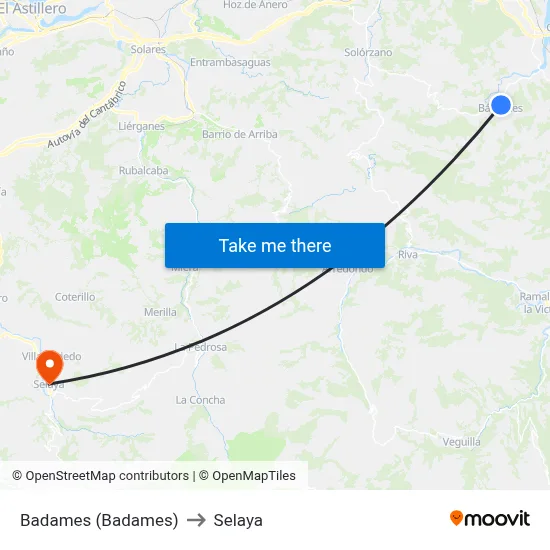 Badames (Badames) to Selaya map