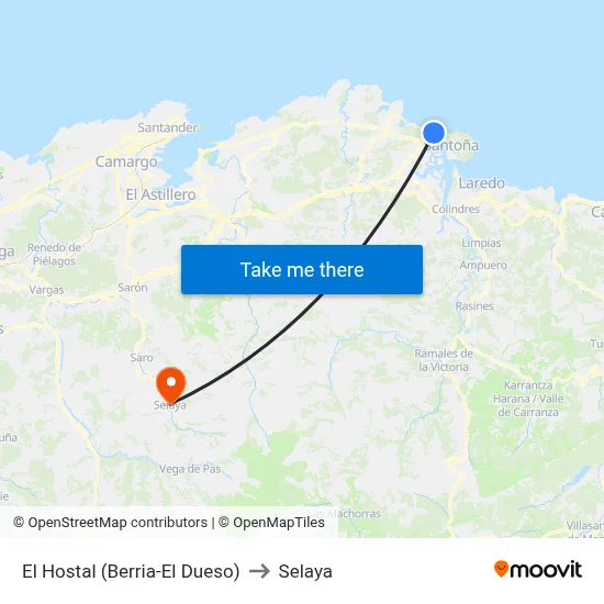 El Hostal (Berria-El Dueso) to Selaya map