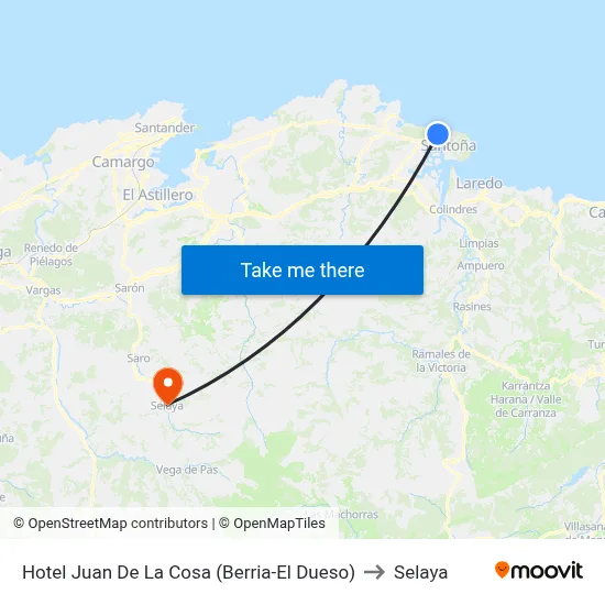 Hotel Juan De La Cosa (Berria-El Dueso) to Selaya map