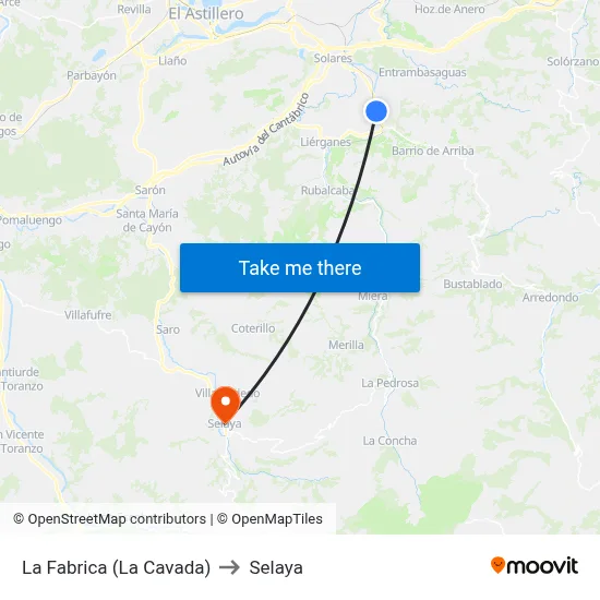 La Fabrica (La Cavada) to Selaya map