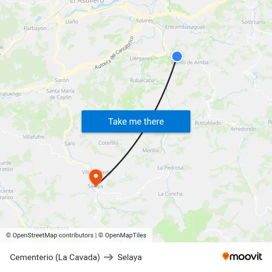 Cementerio (La Cavada) to Selaya map