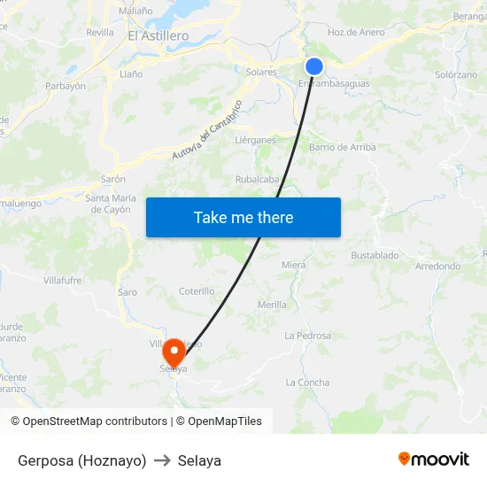 Gerposa (Hoznayo) to Selaya map