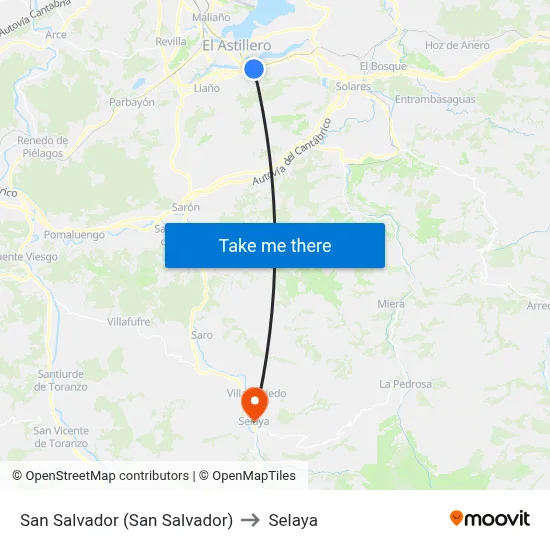 San Salvador (San Salvador) to Selaya map