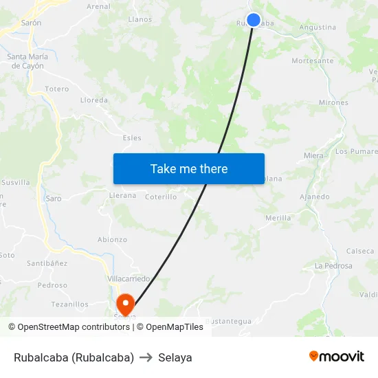 Rubalcaba (Rubalcaba) to Selaya map